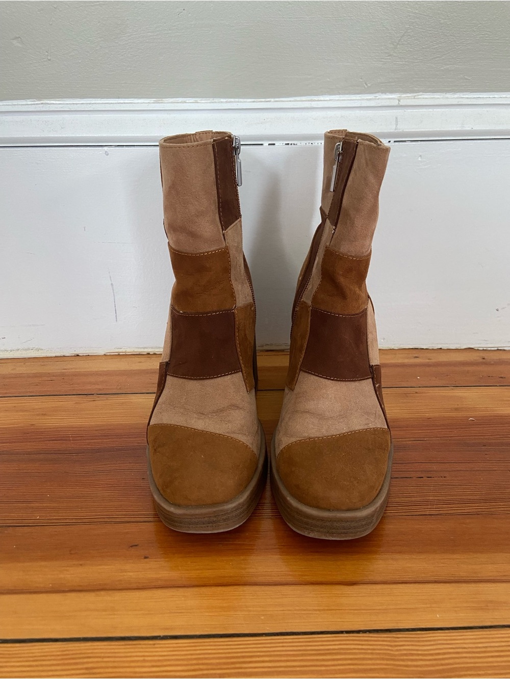 Women’s Multi-Tone Suede Patchwork Ankle Boots - Brown